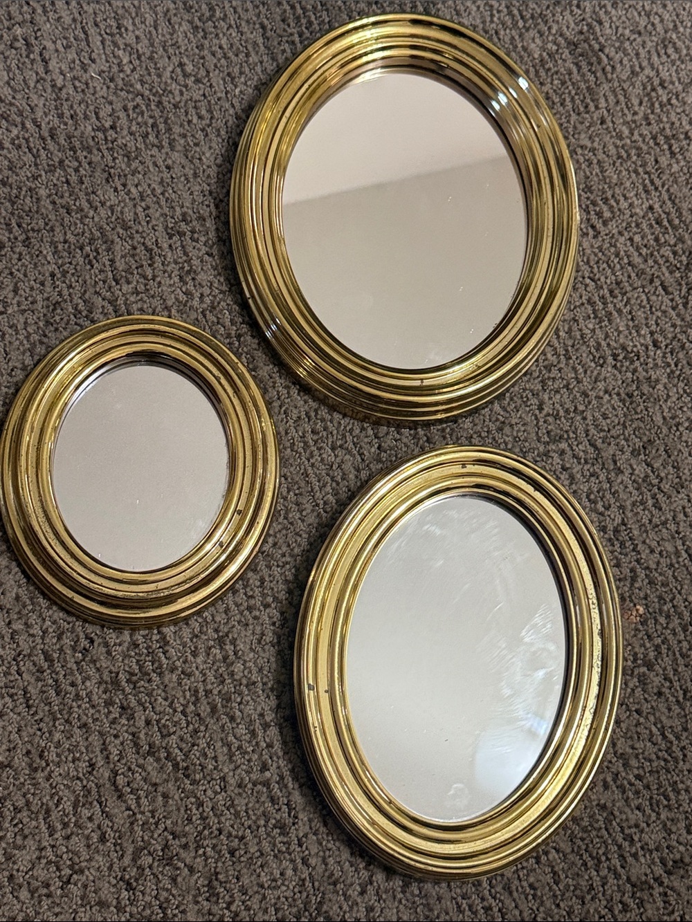 Home Interiors Set of Three Gold Oval Wall Mirrors - Polished Frame